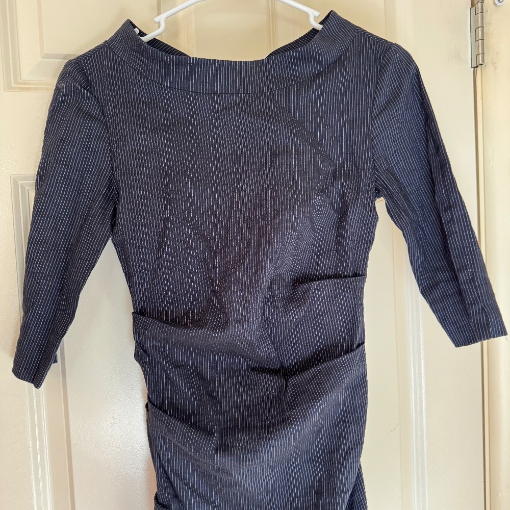 Sara Campbell  Sheath Dress  Women's Size 0  Cowl Neck Navy Pinstripe OfficeCore